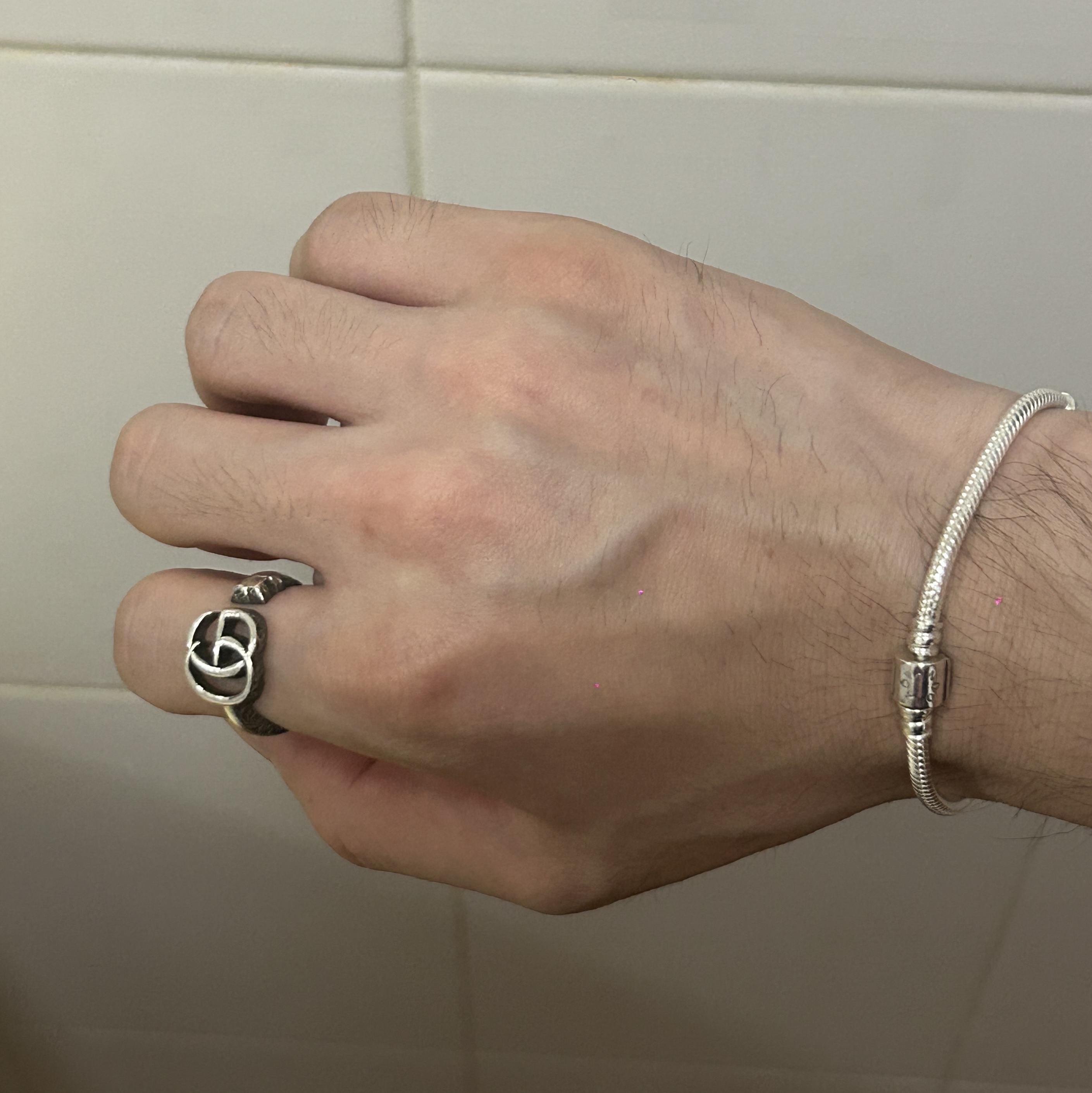 (W) Pandora Moments Barrel Clasp Snake Chain Bracelet Sterling Silver, Gucci Double G Keyring Silver Aged Finish 착용 스타일