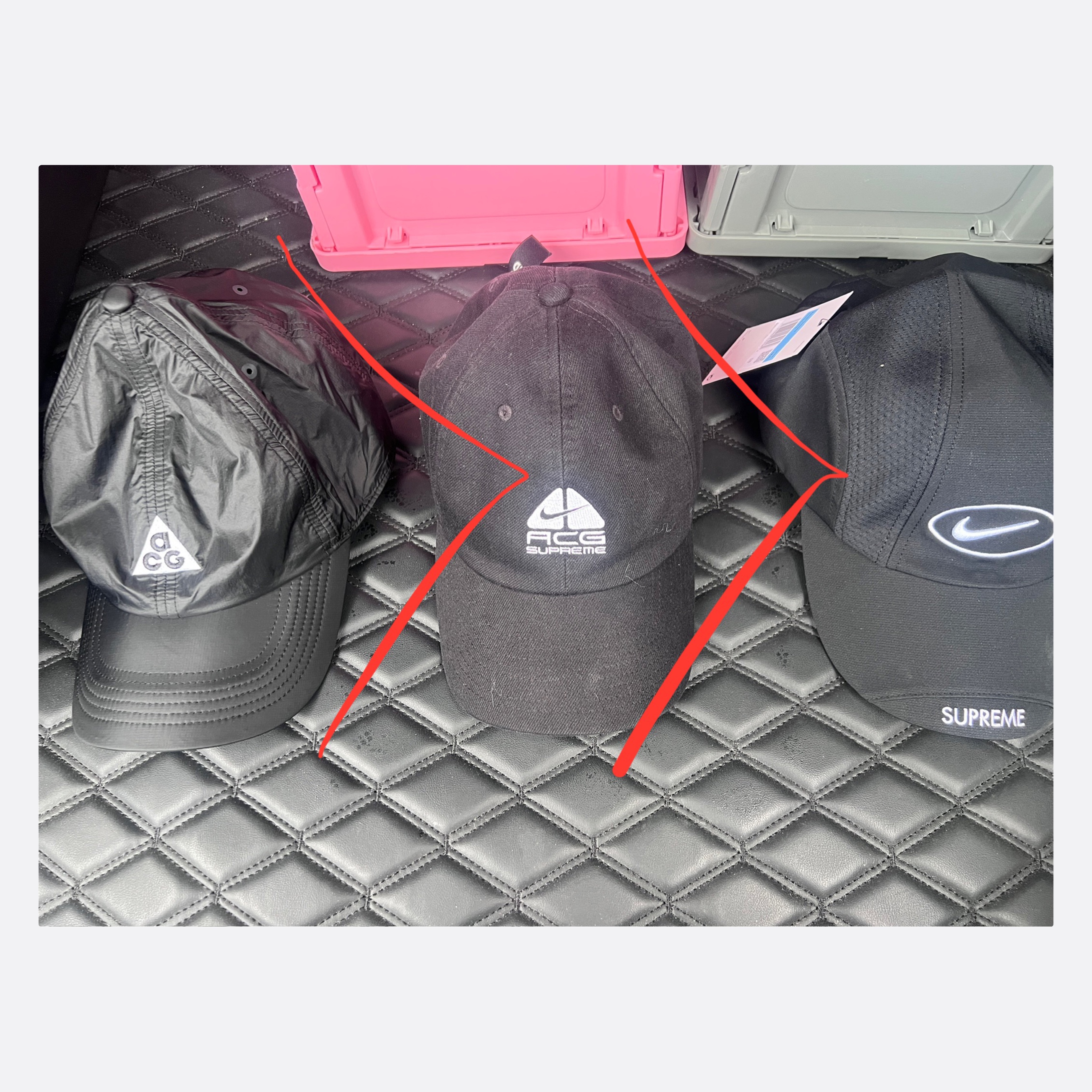 Supreme x Nike Running Hat Black - 25SS, Nike ACG Trail Cap Black 착용 스타일