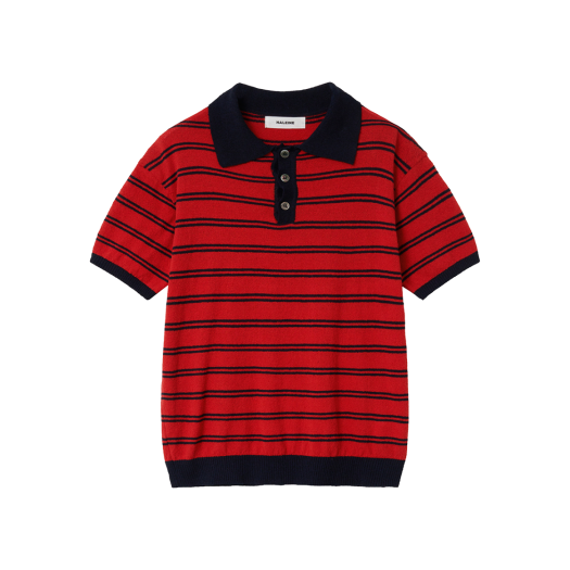 WT212 Haleine Striped Boucle Polo Knit Red Navy