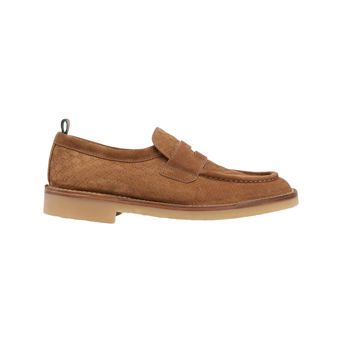 831289-AAE03-2844 Gucci Loafer with Web Camel GG Suede