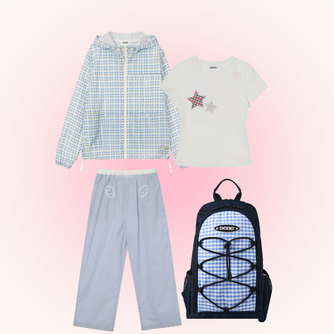AEAE Check Hood Jumper White, AEAE Pajama Lounge Pants Skyblue 착용 스타일