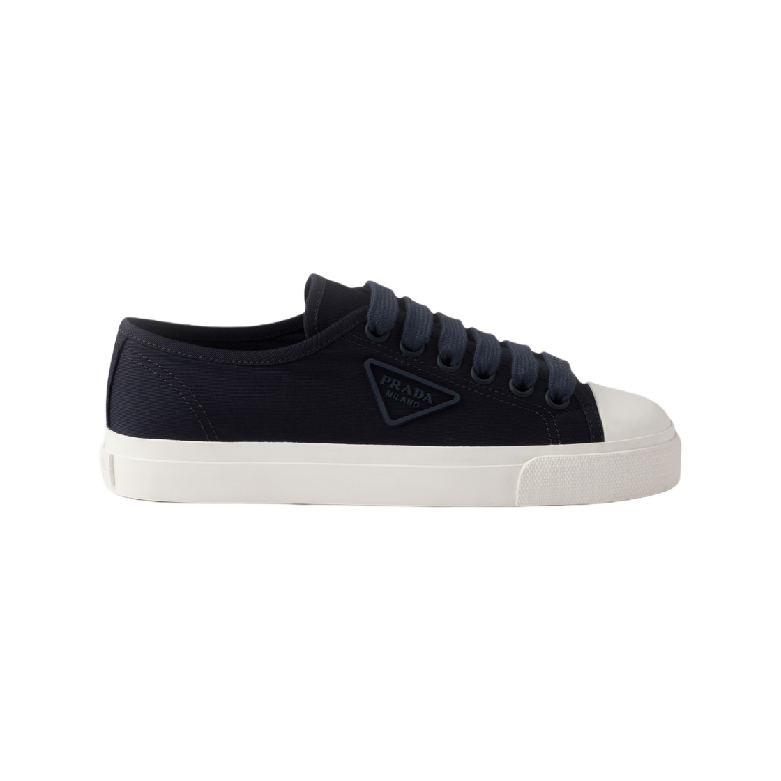 (W) 프라다 코튼 개버딘 스니커즈 네이비((W) Prada Cotton Gabardine Sneakers Navy) - 1