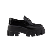 (W) Prada Monolith Patent Leather Loafers Black