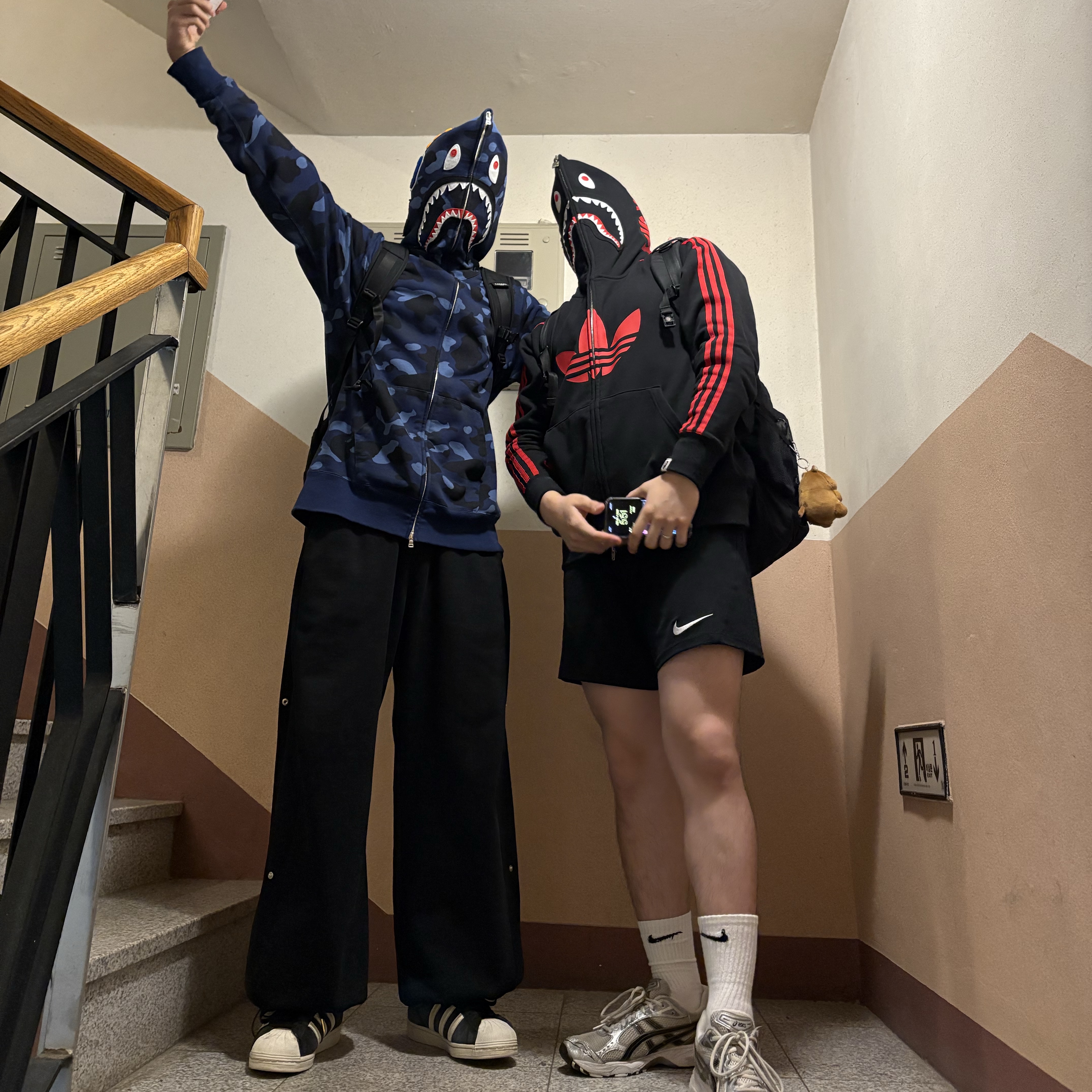 Adidas x BAPE Ultimate Shark Hoodie Black - KR Sizing 착용 스타일