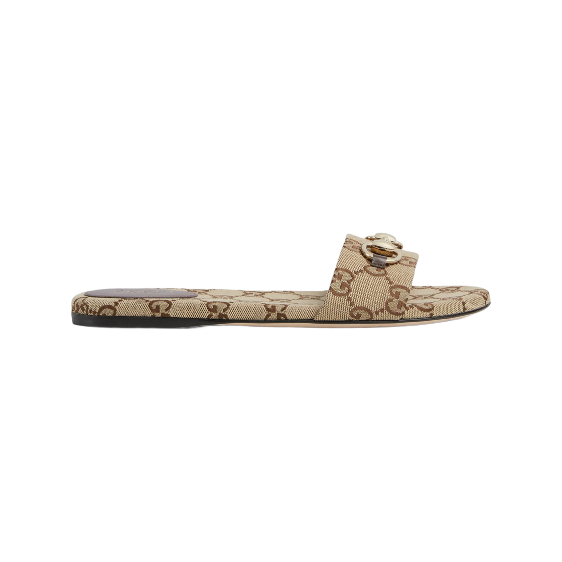 (W) 구찌 슬라이드 샌들 홀스빗 베이지 다크 브라운 GG 캔버스((W) Gucci Slide Sandal with Horsebit Beige Dark Brown GG Canvas) - 1