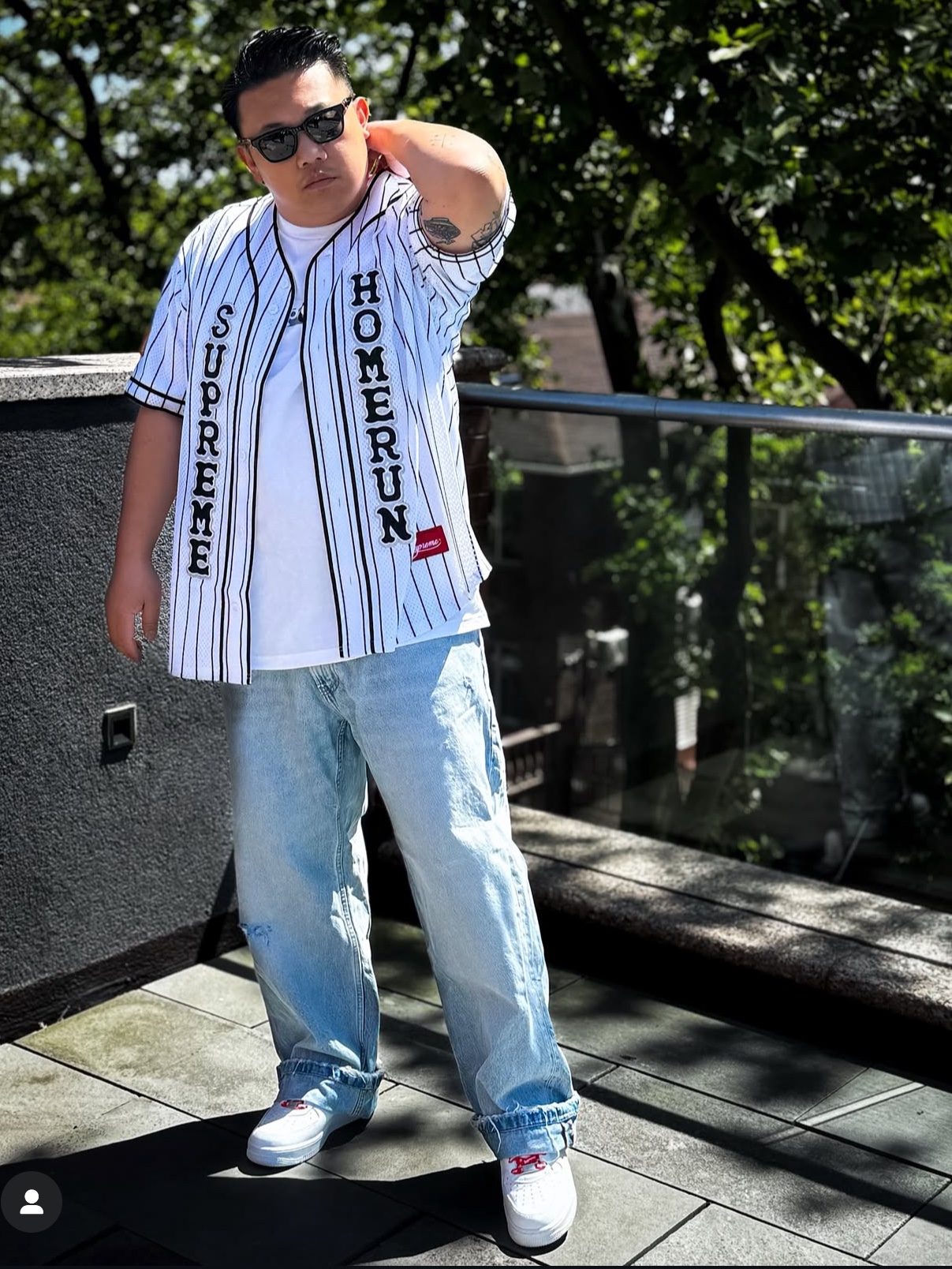 Supreme x Homerun Baseball Jersey Stripe - 25SS 착용 스타일 - 1