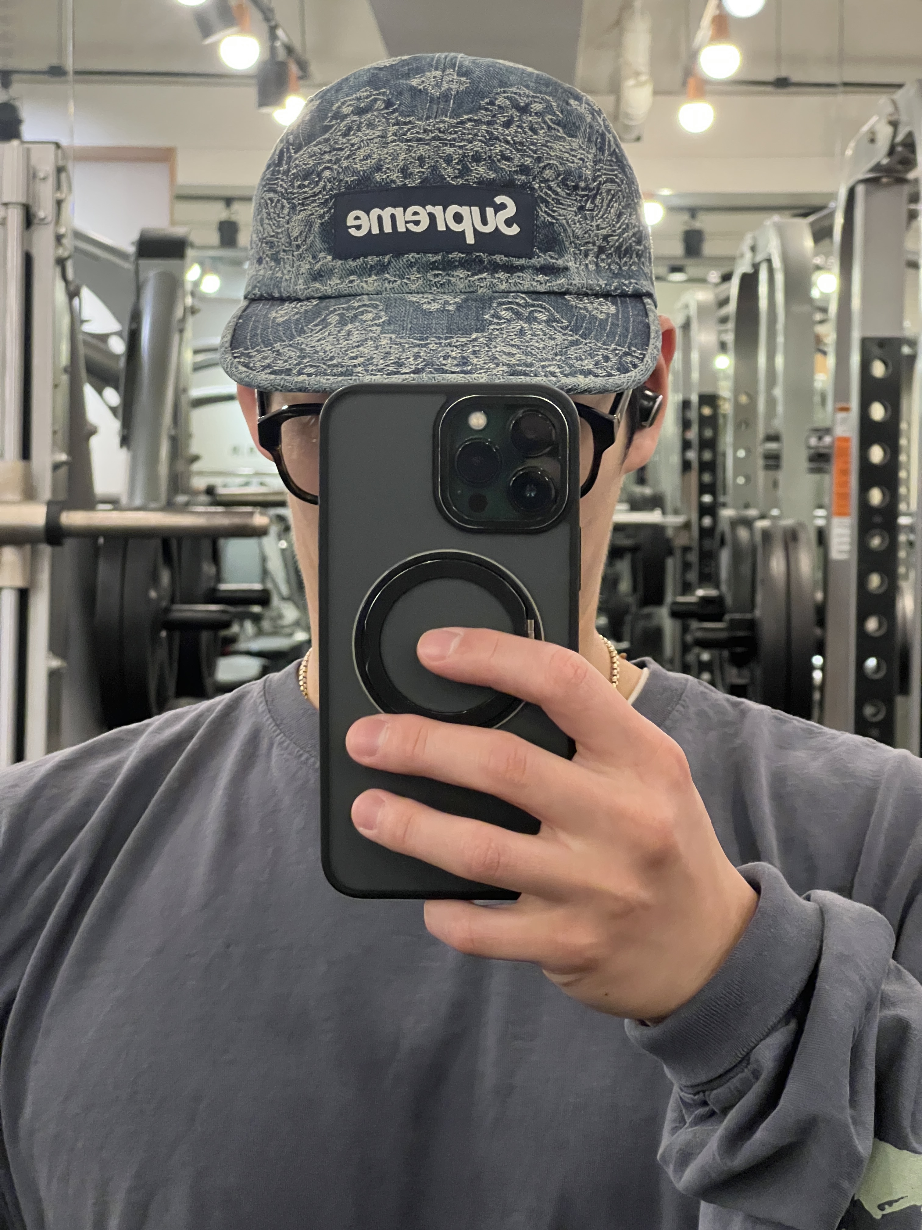Supreme Bandana Jacquard Denim Camp Cap Blue - 25SS, Supreme Bandana Jacquard Denim Camp Cap Indigo - 25SS 착용 스타일