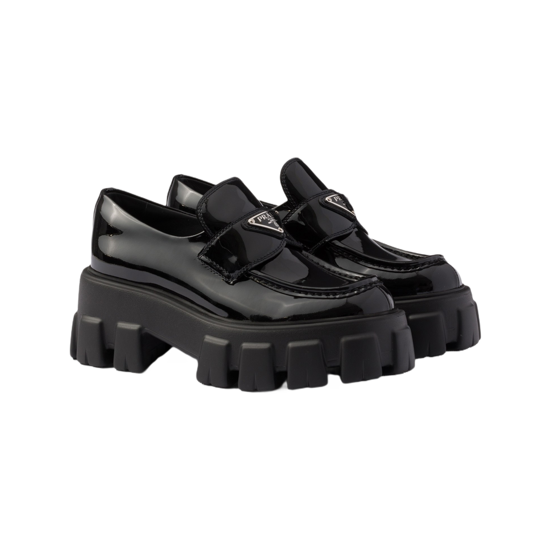 (W) 프라다 모놀리스 페이턴트 레더 로퍼 블랙((W) Prada Monolith Patent Leather Loafers Black) - 2