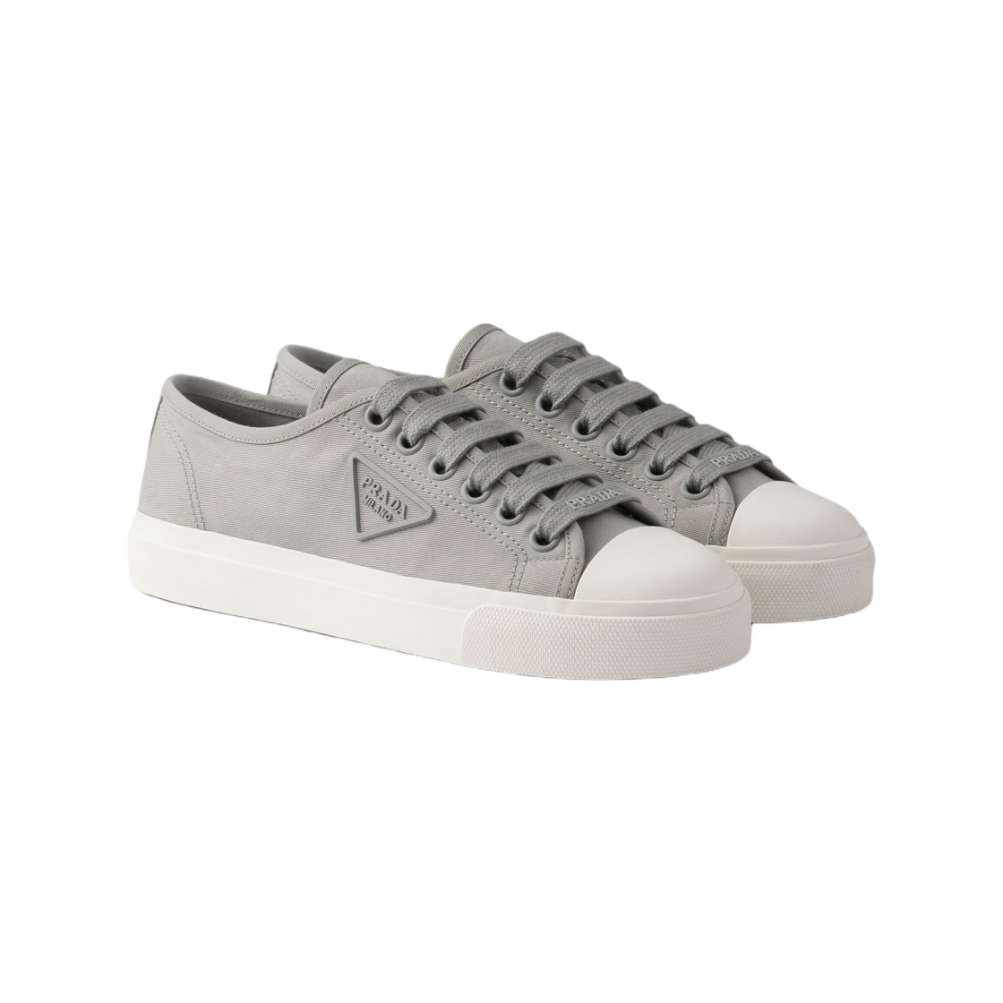 (W) 프라다 코튼 개버딘 스니커즈 클라우디 그레이((W) Prada Cotton Gabardine Sneakers Cloudy Gray) - 2