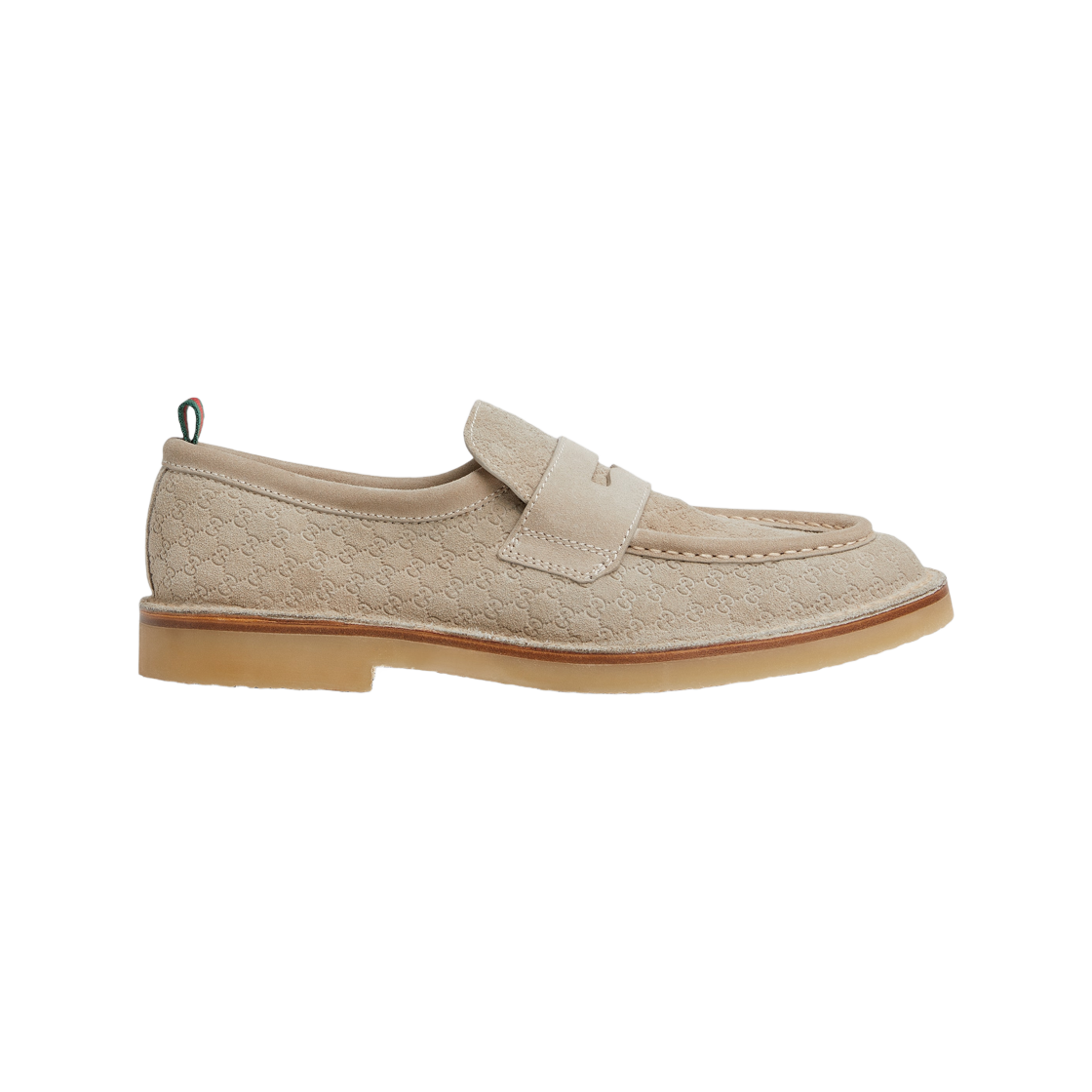 831289-AAE03-9550 Gucci Loafer with Web Oatmeal GG Suede