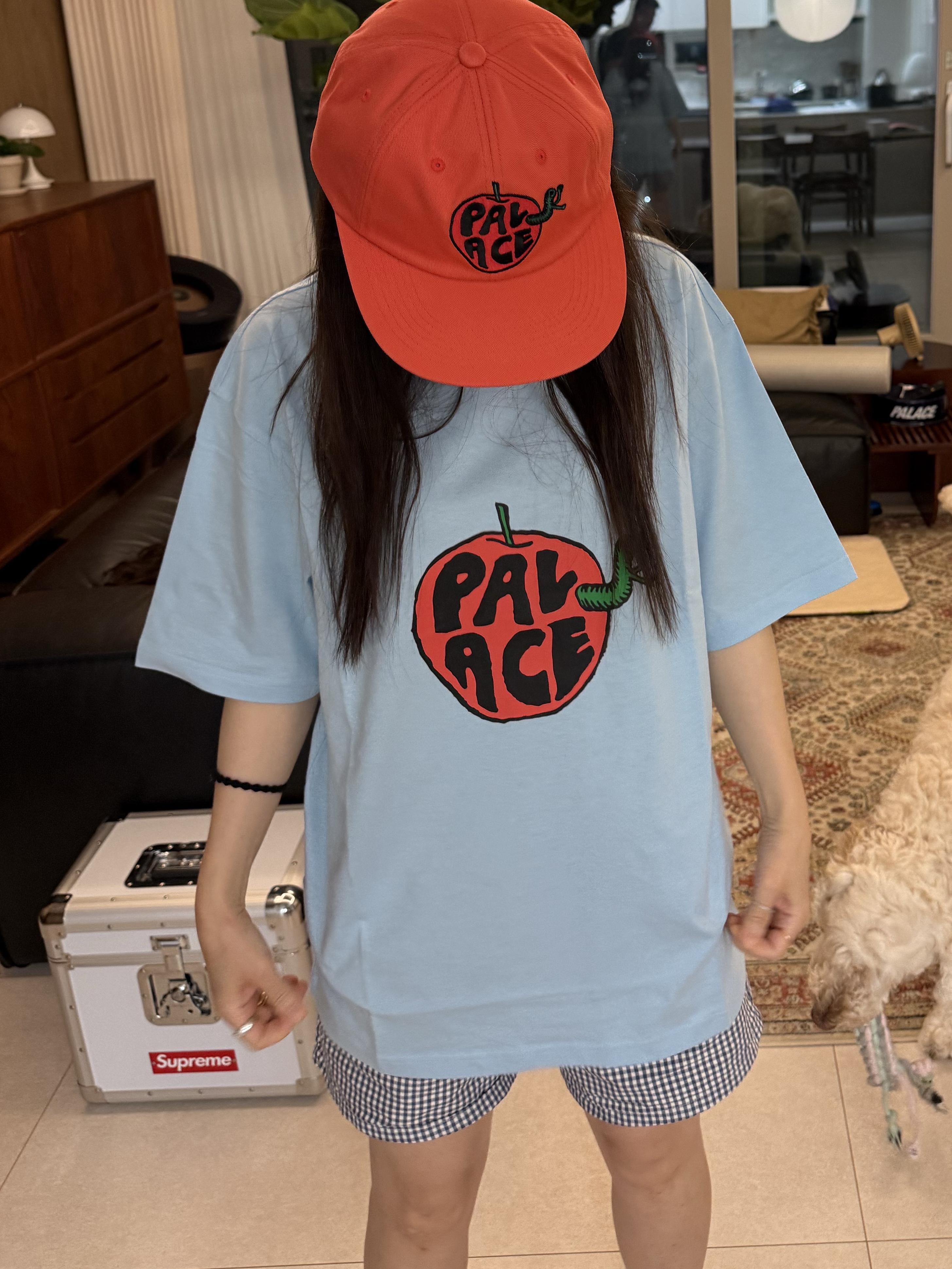 Palace Bad Apple T-Shirt Skyline Blue - 25SS, Palace P3 Skull T-Shirt Navy - 25SS 착용 스타일 - 1