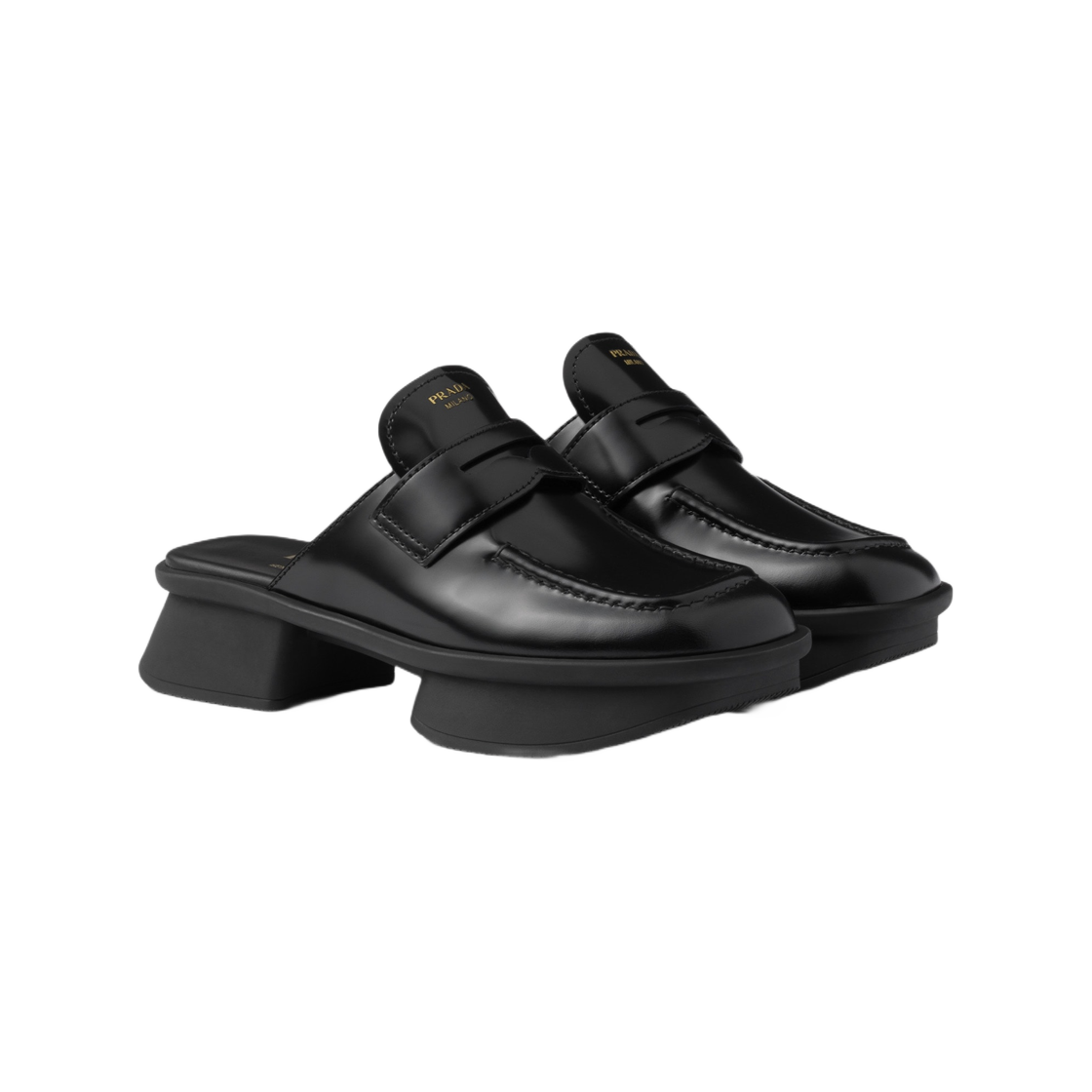 (W) 프라다 이퀄 브러쉬드 레더 뮬 블랙((W) Prada Equal Brushed Leather Mules Black) - 2