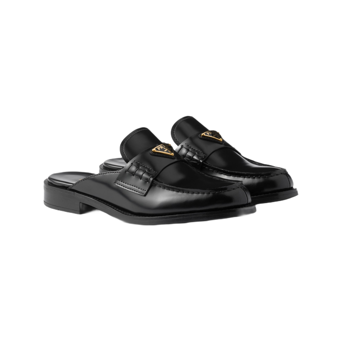 (W) 프라다 브러쉬드 레더 뮬 블랙((W) Prada Brushed Leather Mules Black) - 2
