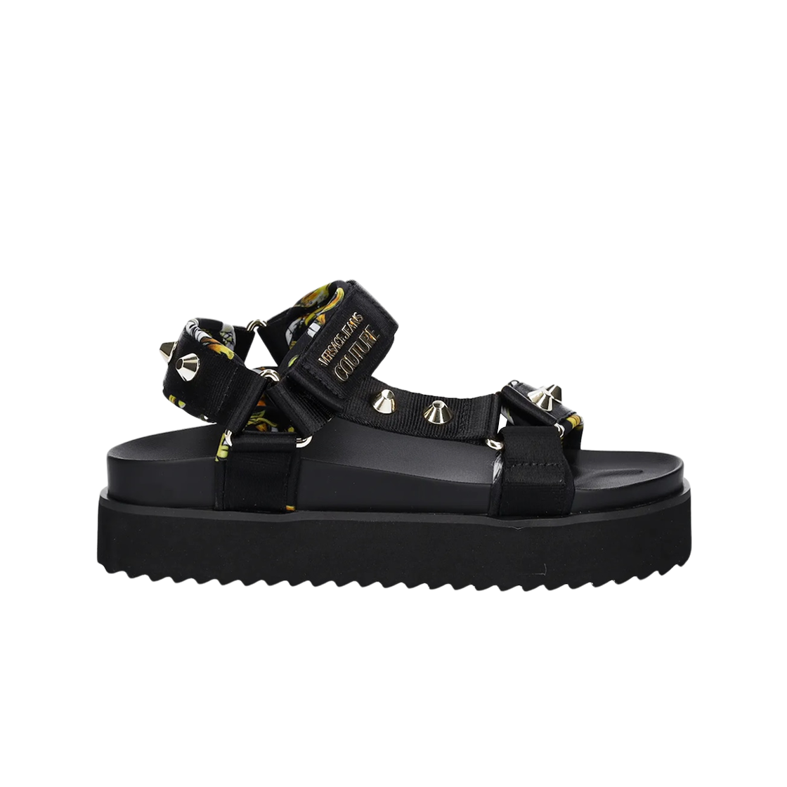 (W) 베르사체 진 꾸뛰르 샌들 블랙 골드((W) Versace Jeans Couture Sandal Black Gold)