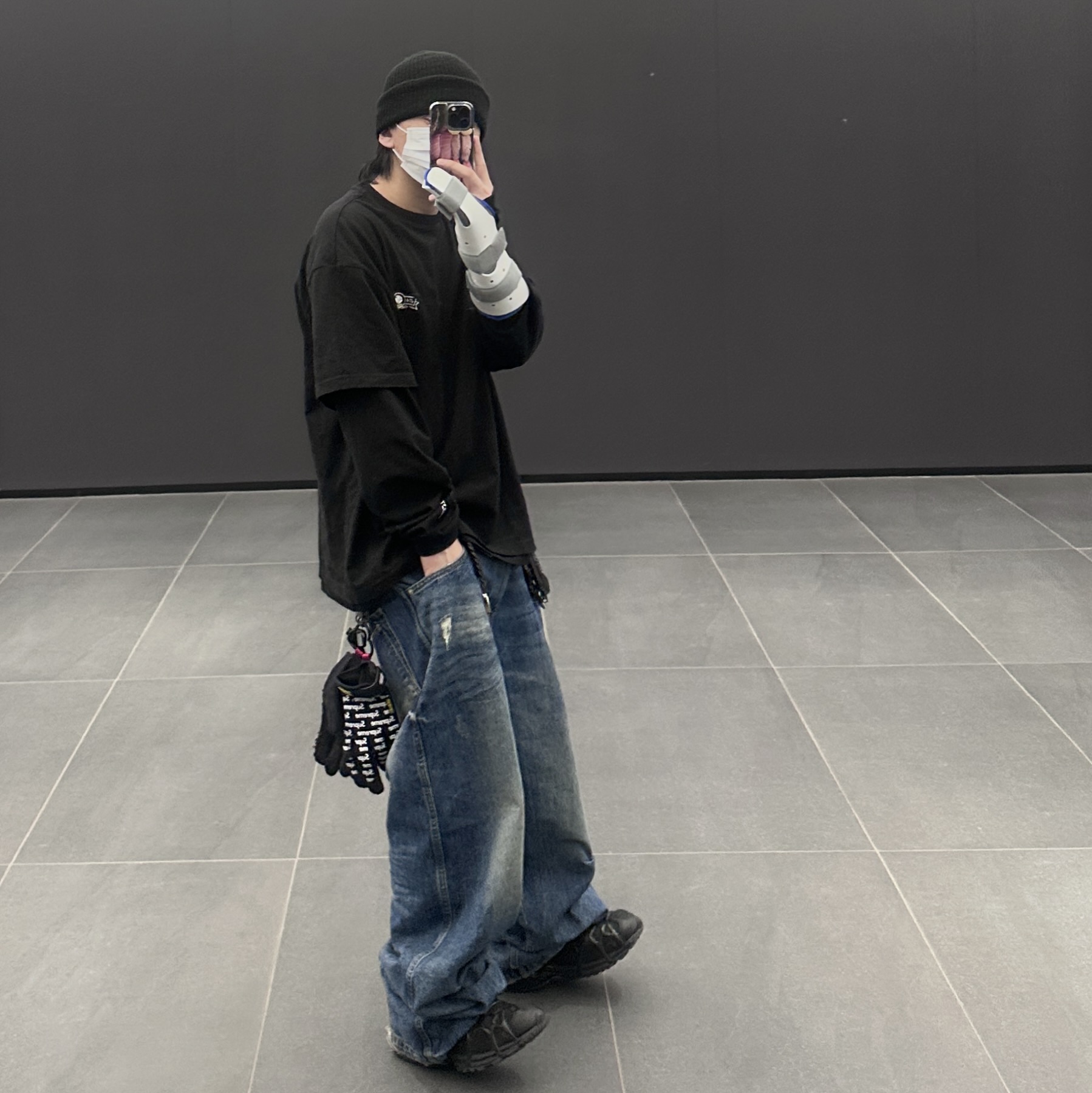 Nonnod Double Pocket Japanese Denim Mid Blue, Nike Air Kukini Triple Black 착용 스타일 - 2
