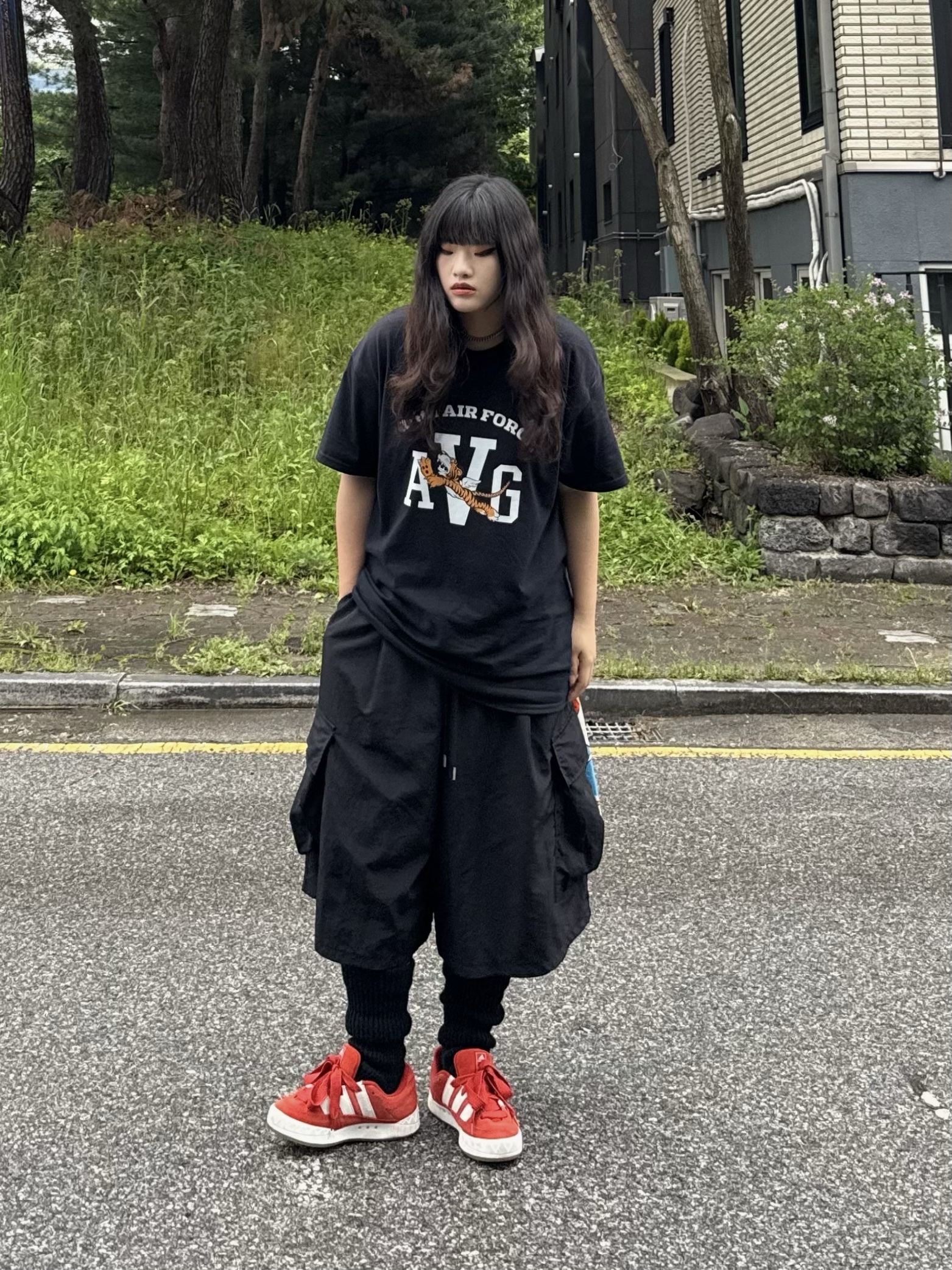 Gildan X American Collection AVG TIGER T-Shirt Black 착용 스타일 - 4