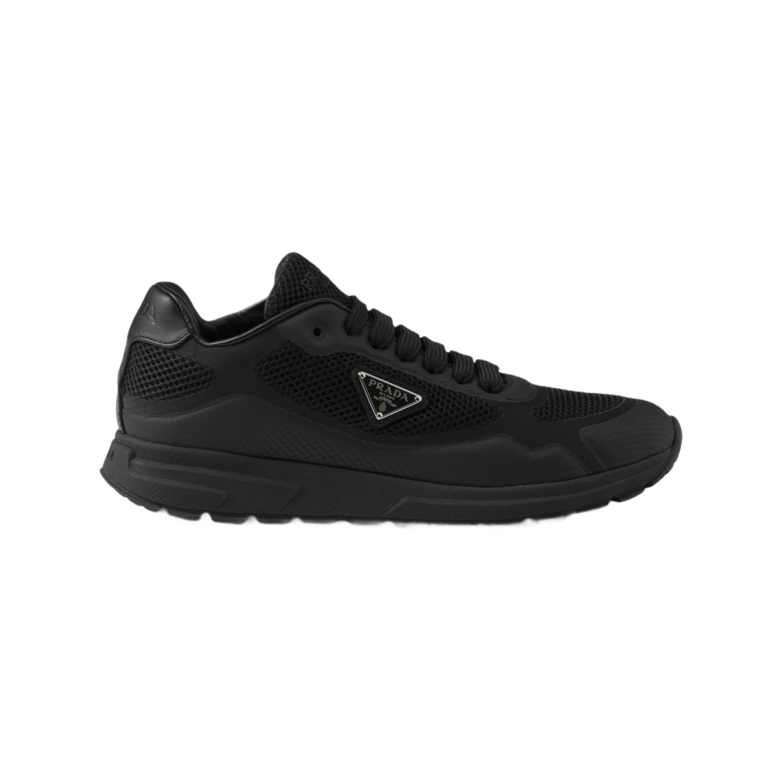 (W) 프라다 프락스 2.0 패브릭 앤 메쉬 스니커즈 블랙((W) Prada Prax 2.0 Fabric and Mesh Sneakers Black)