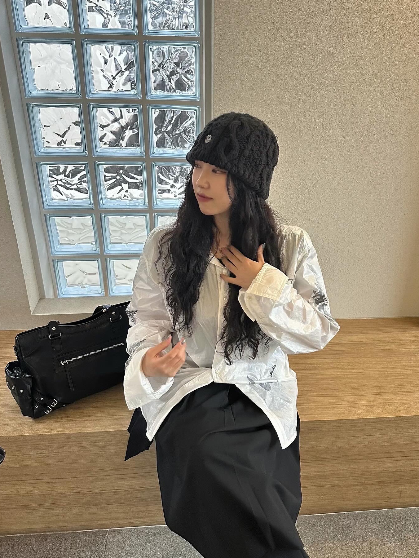 Stussy Skullcap Cable Knit Black 착용 스타일 - 4