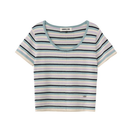 WBE2L05542MI General Idea Woman Multi Stripe U-Neck Half Knit Mint