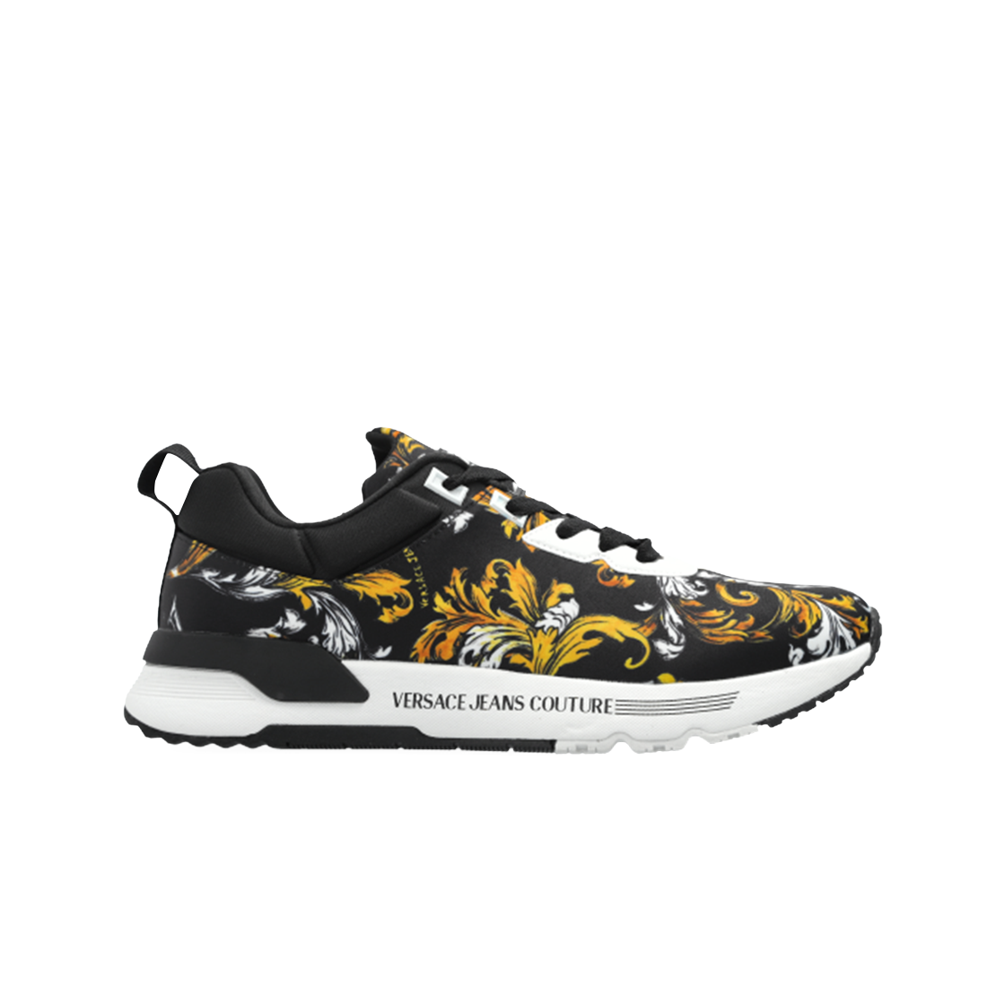 베르사체 진 꾸뛰르 바로코 프린트 스니커즈 블랙 골드(Versace Jeans Couture Sneakers with Barocco Print Black Gold)