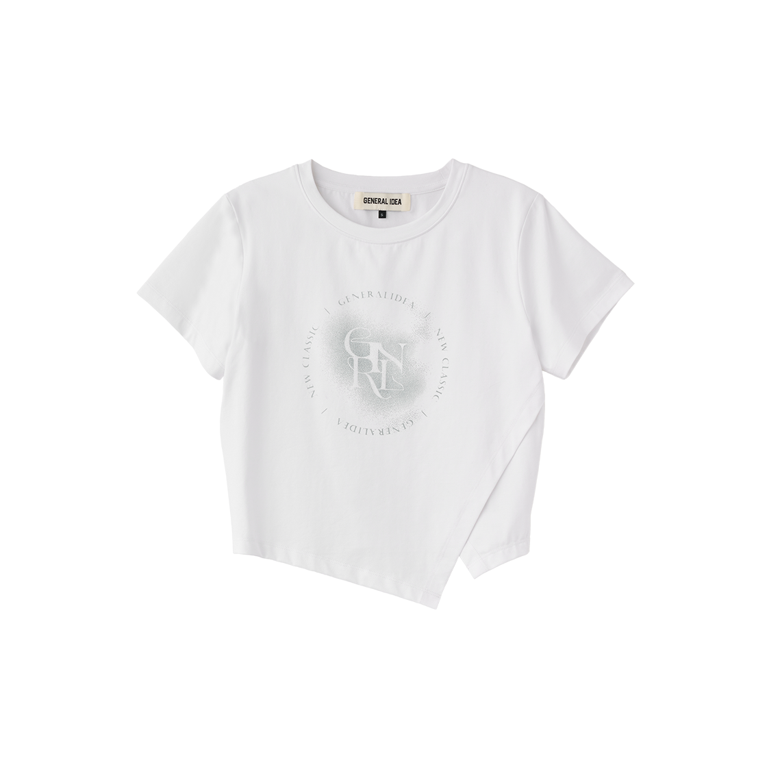 제너럴아이디어 우먼 언밸런스 실켓 스판 아트웍 반팔티 화이트(General Idea Woman Unbalance Silket Span Artwork Half T-Shirts White)
