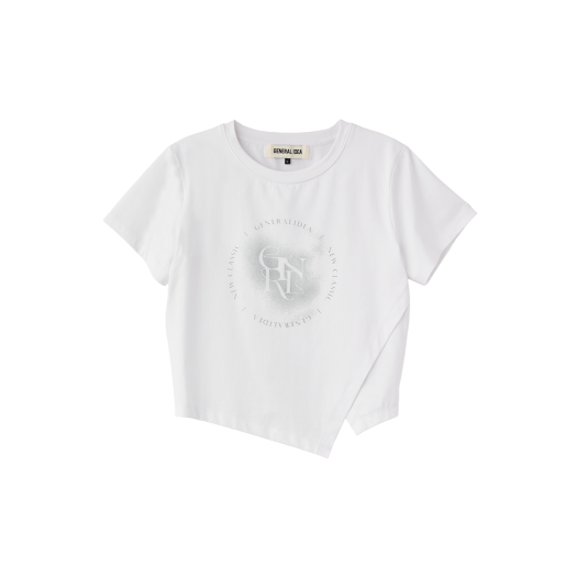 WBE2L01540WH General Idea Woman Unbalance Silket Span Artwork Half T-Shirts White