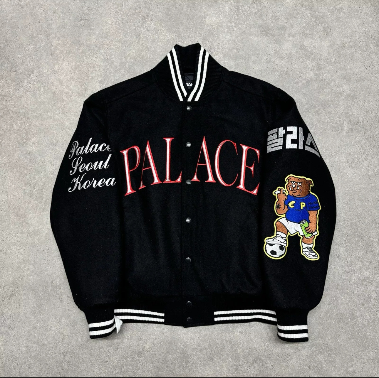 Palace Korea Varsity Jacket Black - 24SS 착용 스타일 - 2