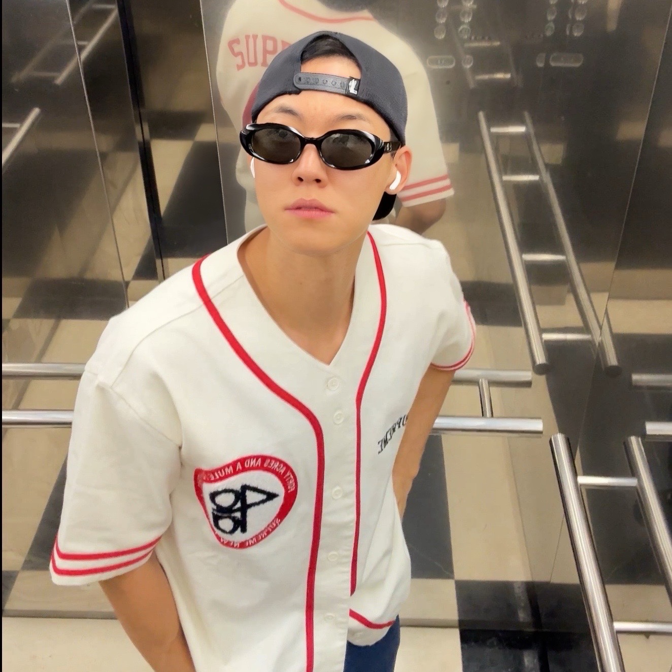 Supreme x 40 Acres Twill Baseball Jersey Natural - 25SS 착용 스타일 - 2