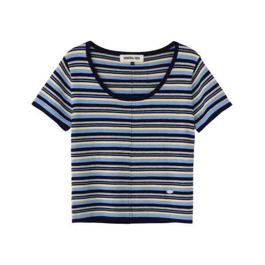 WBE2L05542BL General Idea Woman Multi Stripe U-Neck Half Knit Blue