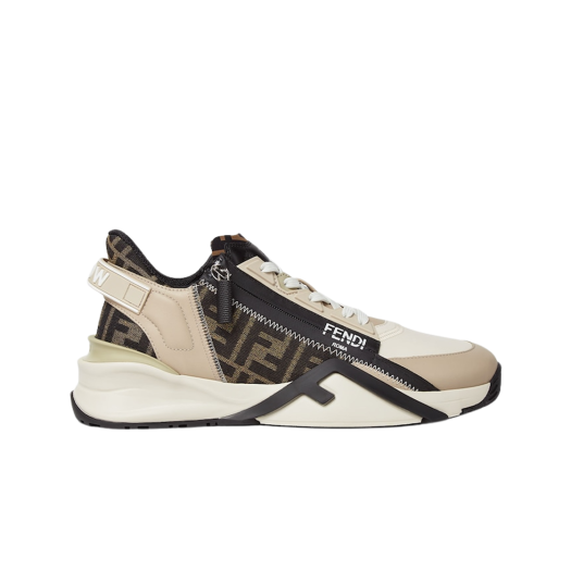 Fendi Flow FF Jacquard Leather Low Top Sneakers Beige Brown