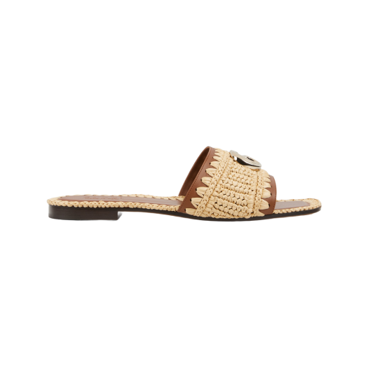 (W) Gucci Slide Sandal with Double G Natural Raffia Crochet