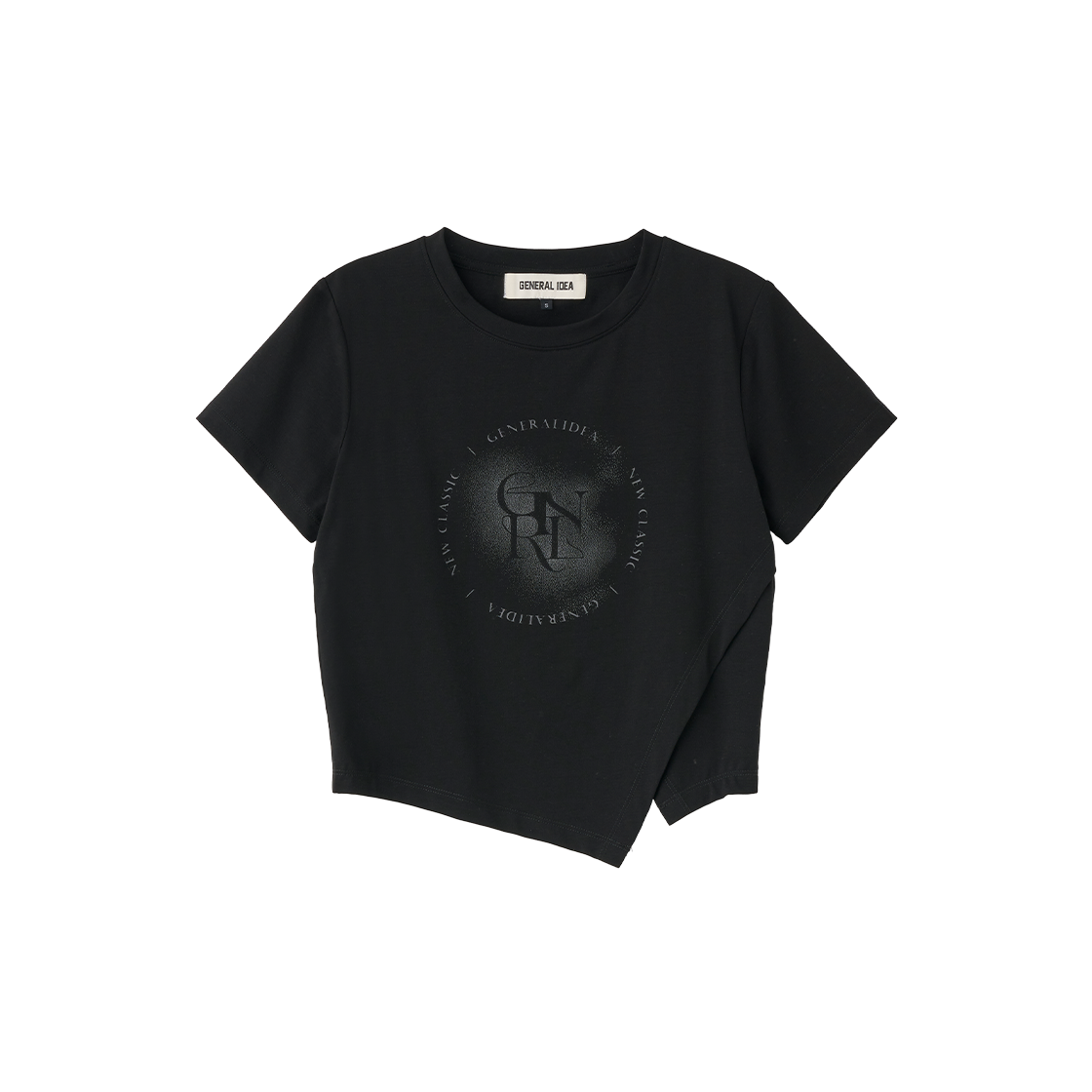 제너럴아이디어 우먼 언밸런스 실켓 스판 아트웍 반팔티 블랙(General Idea Woman Unbalance Silket Span Artwork Half T-Shirts Black)