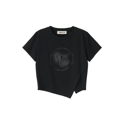 WBE2L01540BK General Idea Woman Unbalance Silket Span Artwork Half T-Shirts Black