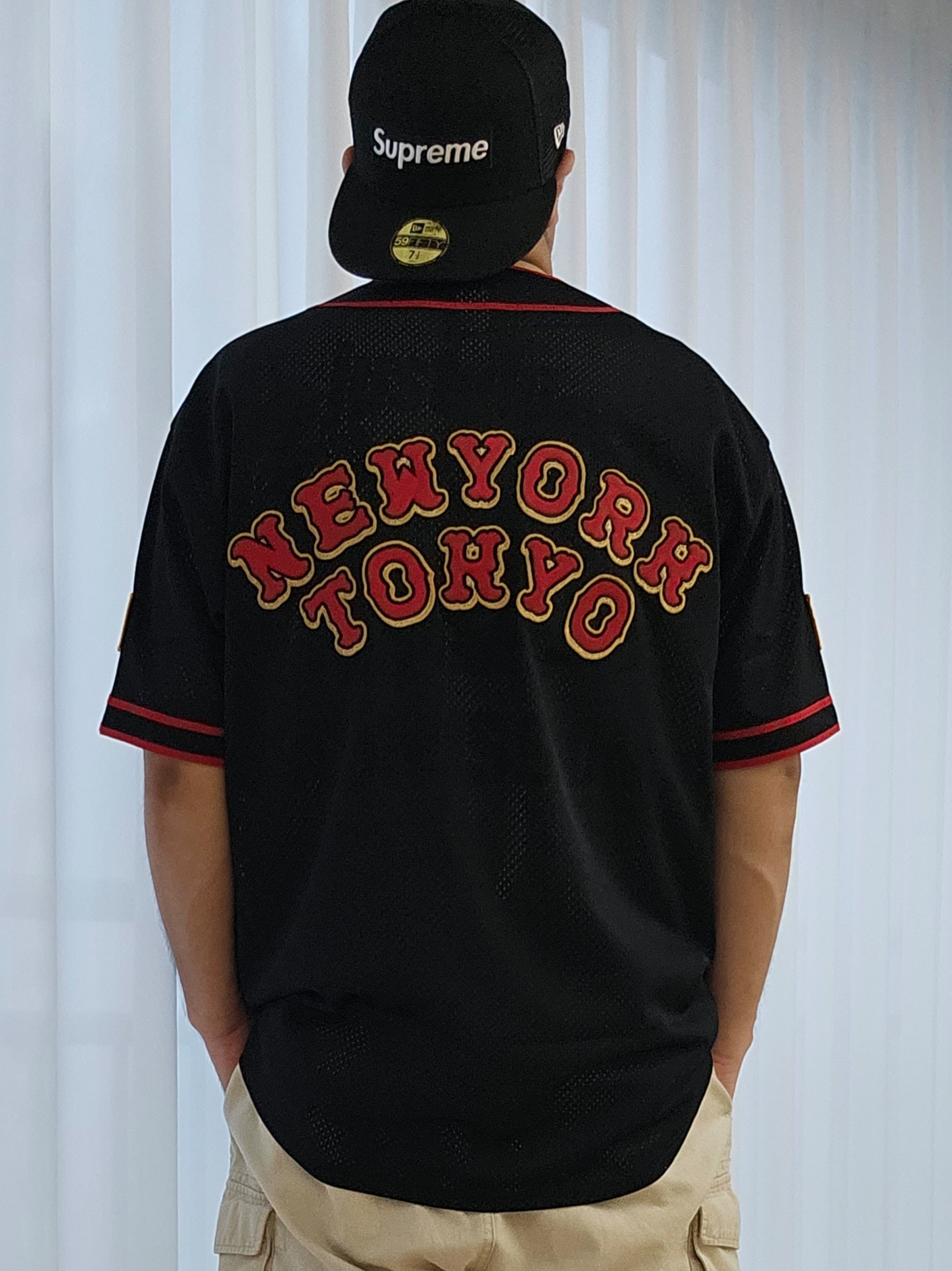 Supreme x Homerun Baseball Jersey Black - 25SS, Supreme Box Logo Mesh Back New Era Black - 24SS 착용 스타일