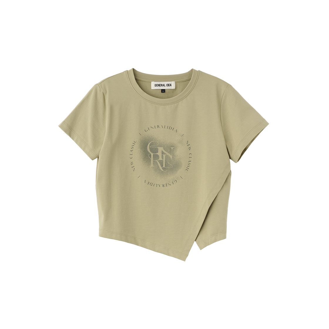 WBE2L01540LK General Idea Woman Unbalance Silket Span Artwork Half T-Shirts Light Khaki