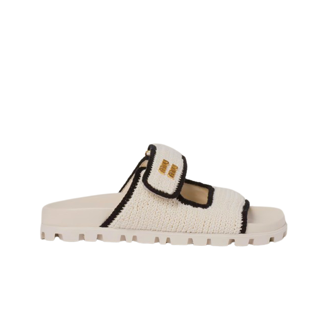 (W) 미우 미우 크로셰 니트 슬라이드 아이보리 블랙((W) Miu Miu Crochet Knit Slide Ivory Black)