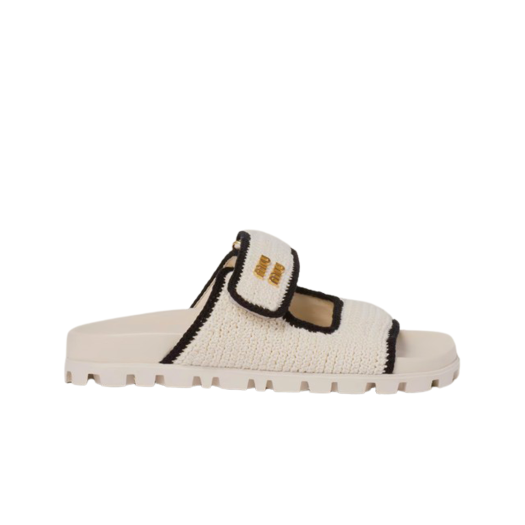 (W) Miu Miu Crochet Knit Slide Ivory Black