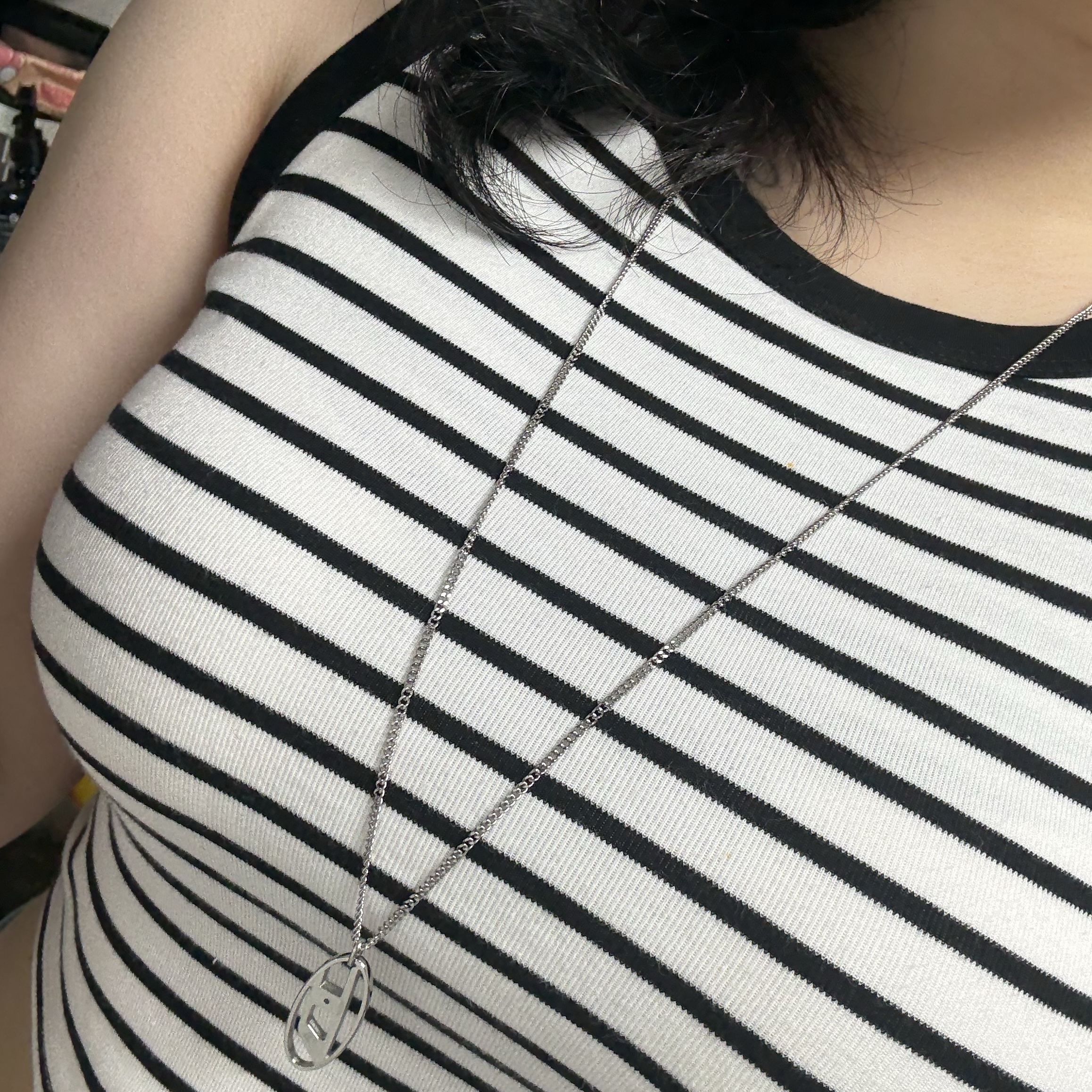 Diesel Dx1534 Stainless Steel Chain Necklace Silver 착용 스타일 - 2