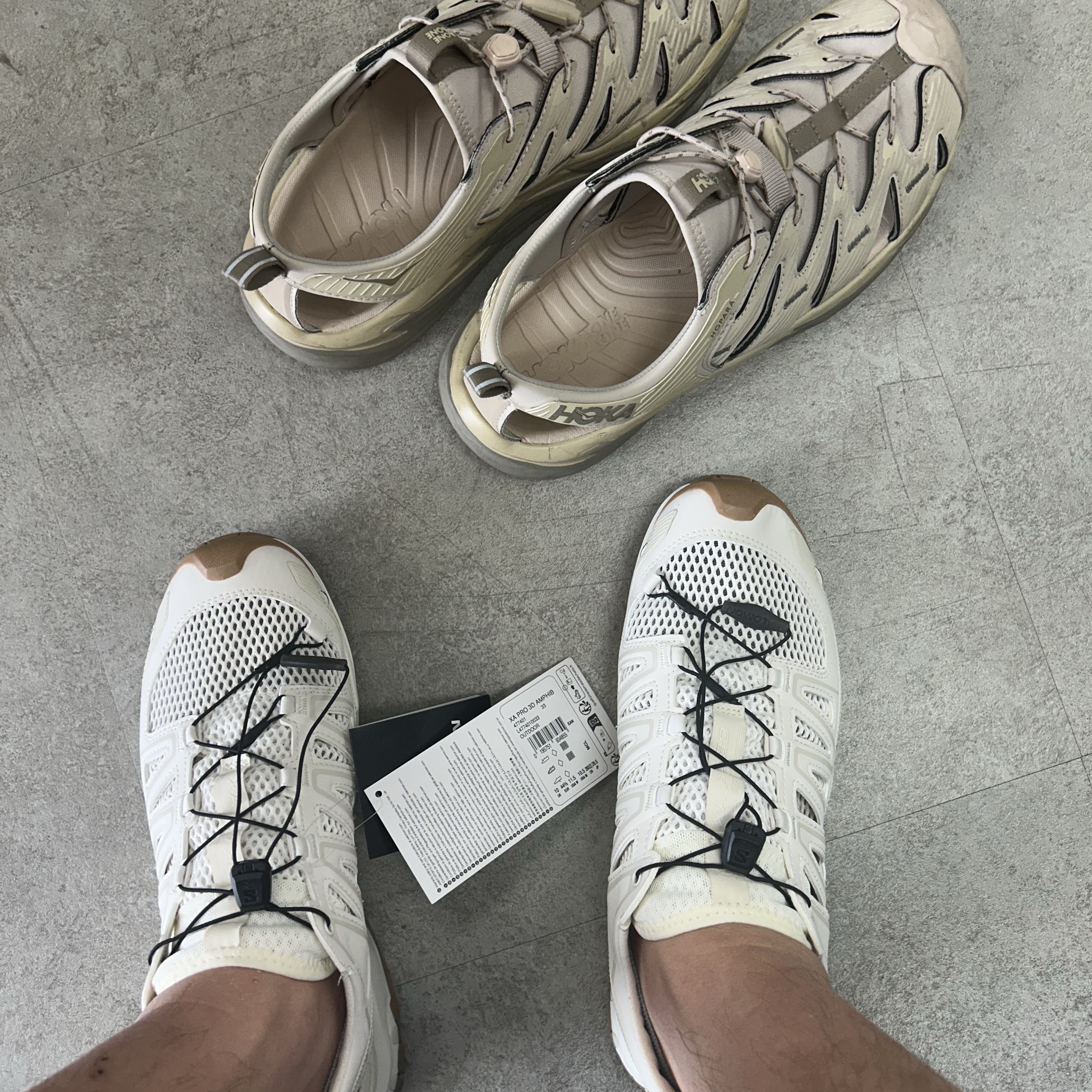 Salomon XA Pro 3D Amphib Vanilla Ice Almond Milk 착용 스타일 - 2