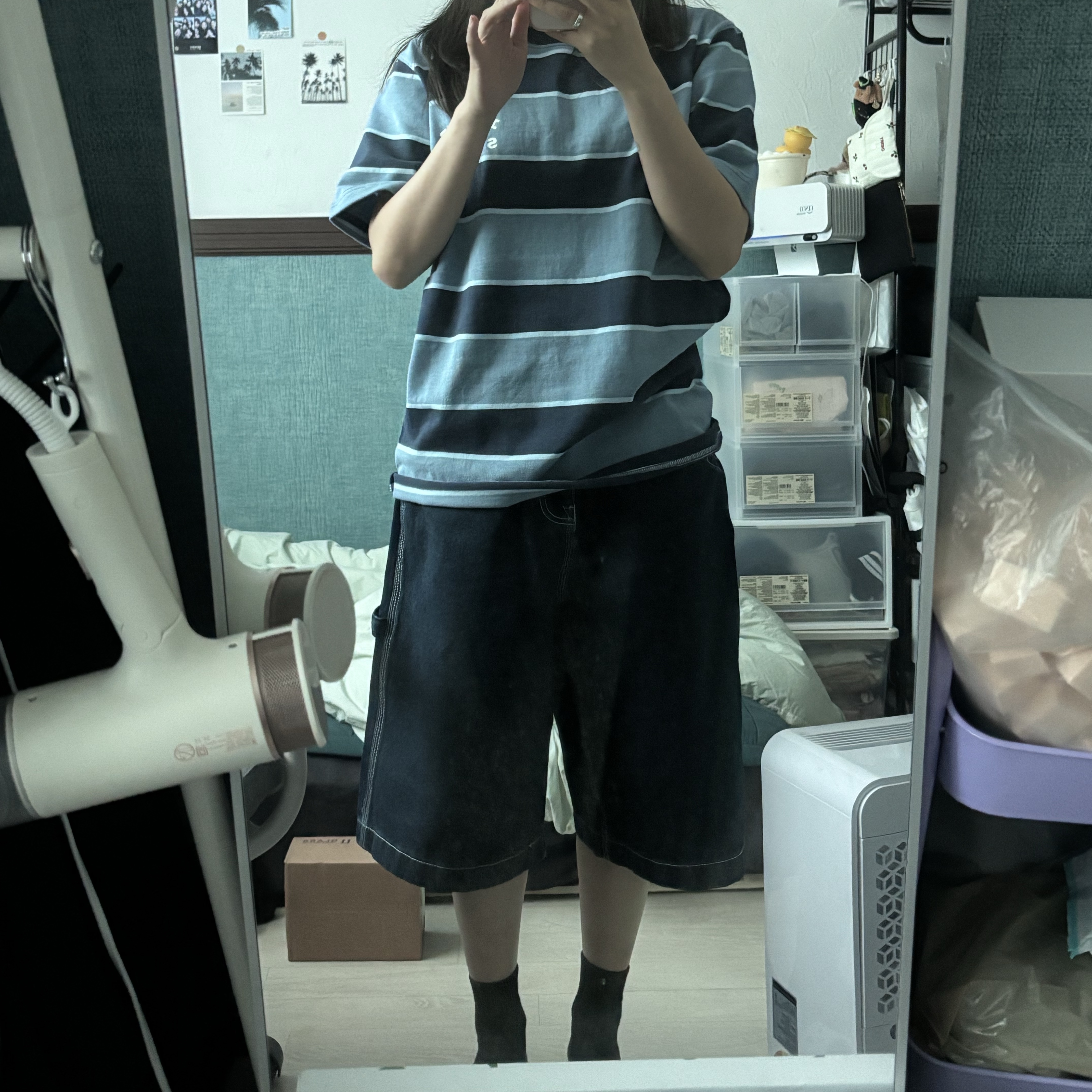 IAB Studio Striped T-Shirt Blue White 착용 스타일