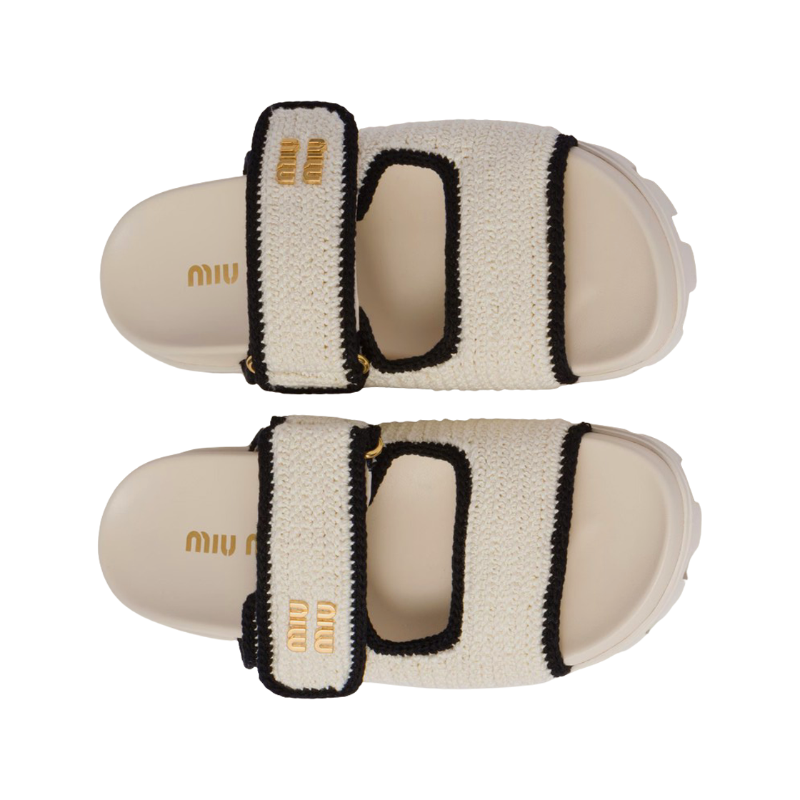 (W) 미우 미우 크로셰 니트 슬라이드 아이보리 블랙((W) Miu Miu Crochet Knit Slide Ivory Black) - 3