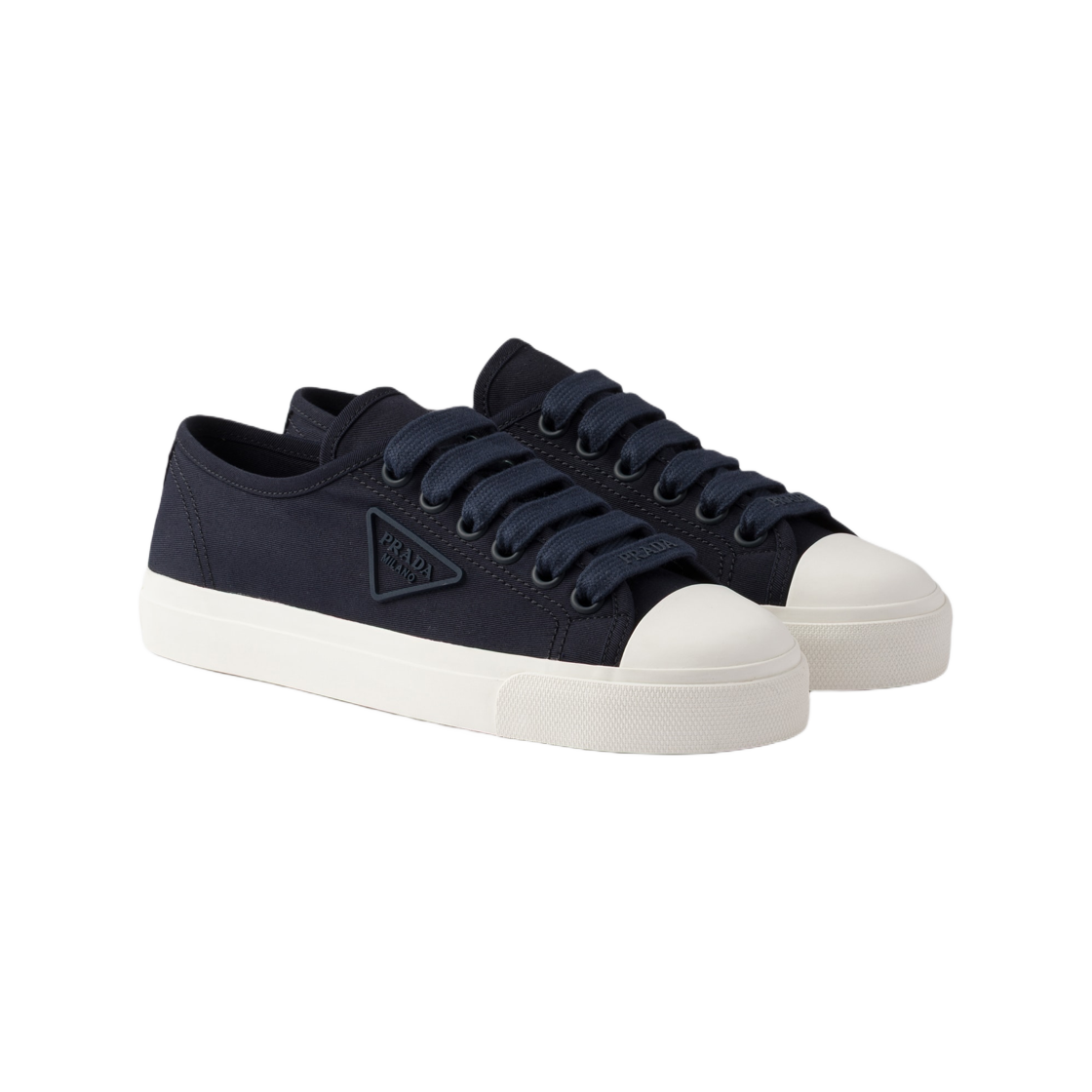 (W) 프라다 코튼 개버딘 스니커즈 네이비((W) Prada Cotton Gabardine Sneakers Navy) - 2