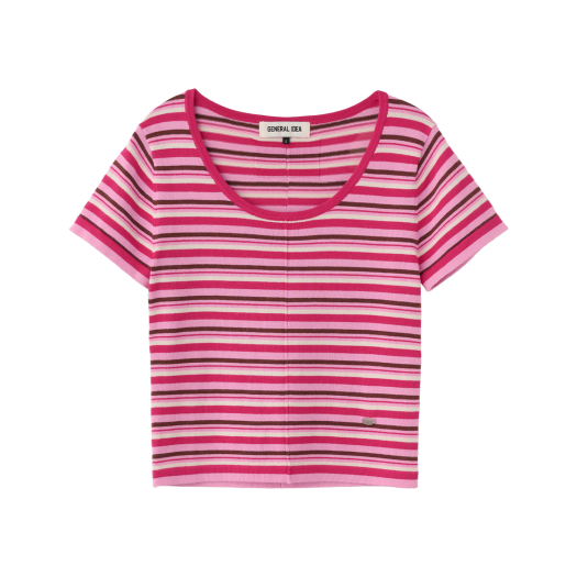 WBE2L05542PI General Idea Woman Multi Stripe U-Neck Half Knit Pink