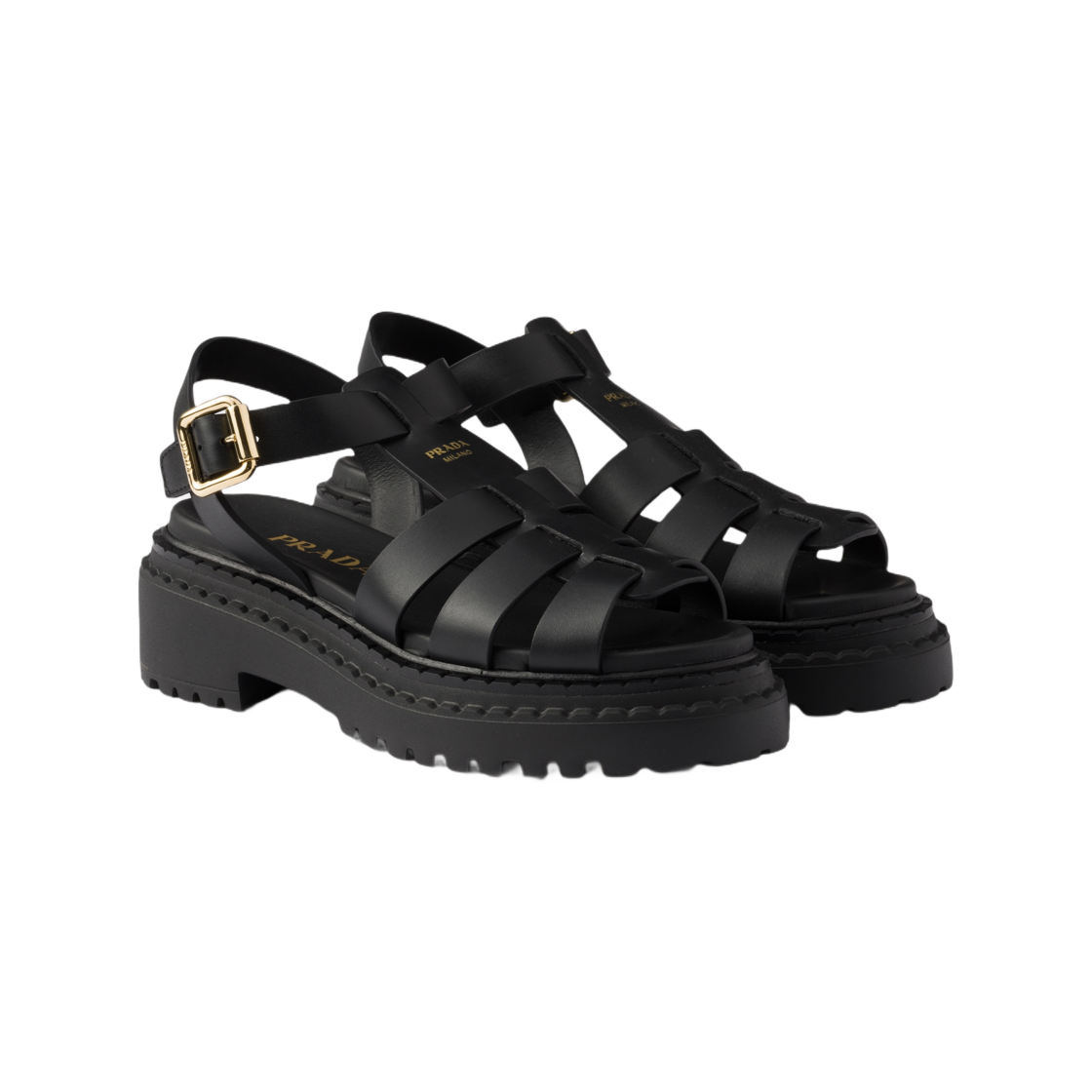 (W) 프라다 레더 피셔맨 샌들 블랙((W) Prada Leather Fisherman's Sandals Black) - 2