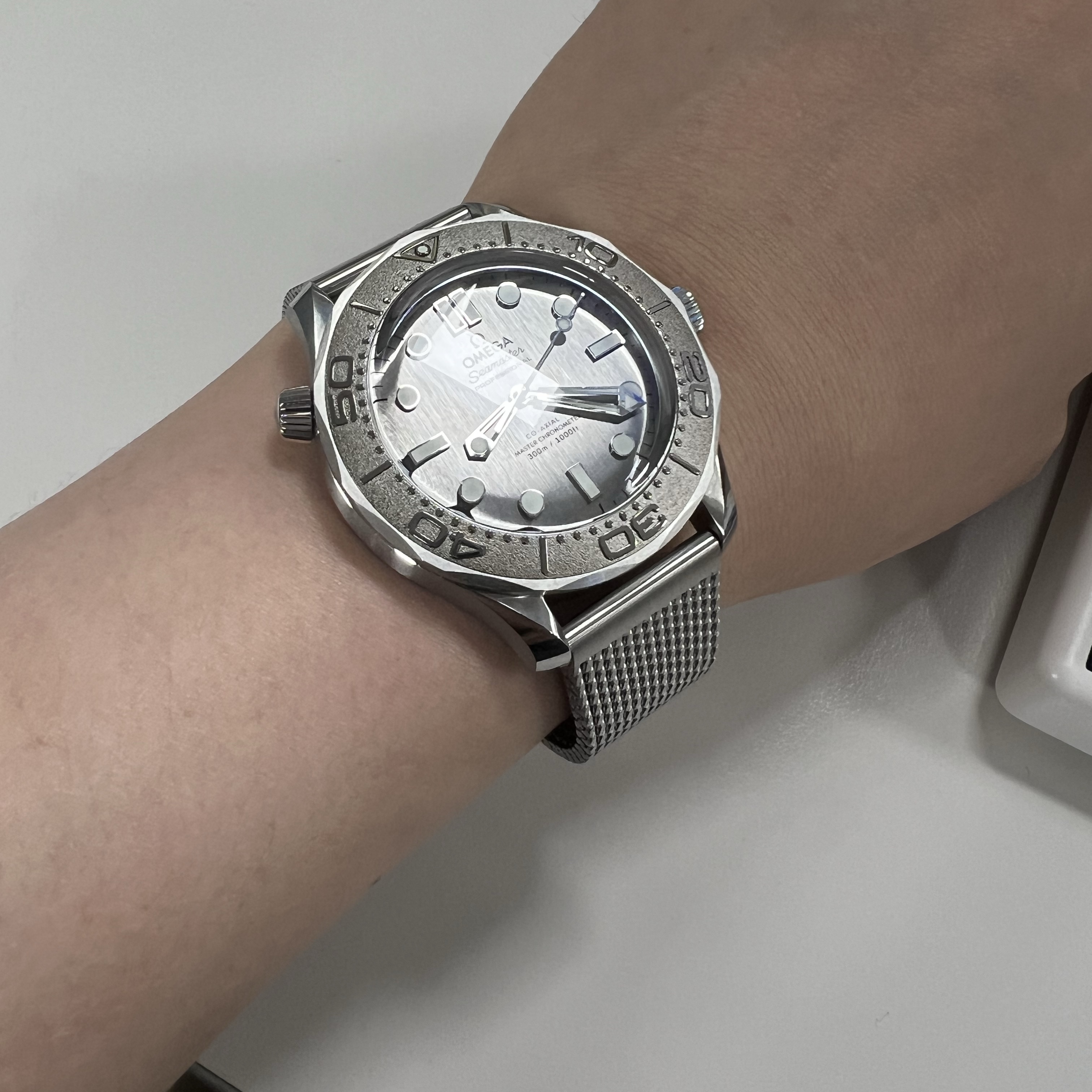 Omega Seamaster Diver 300M Co Axial Master Chronometer Steel Silver 착용 스타일