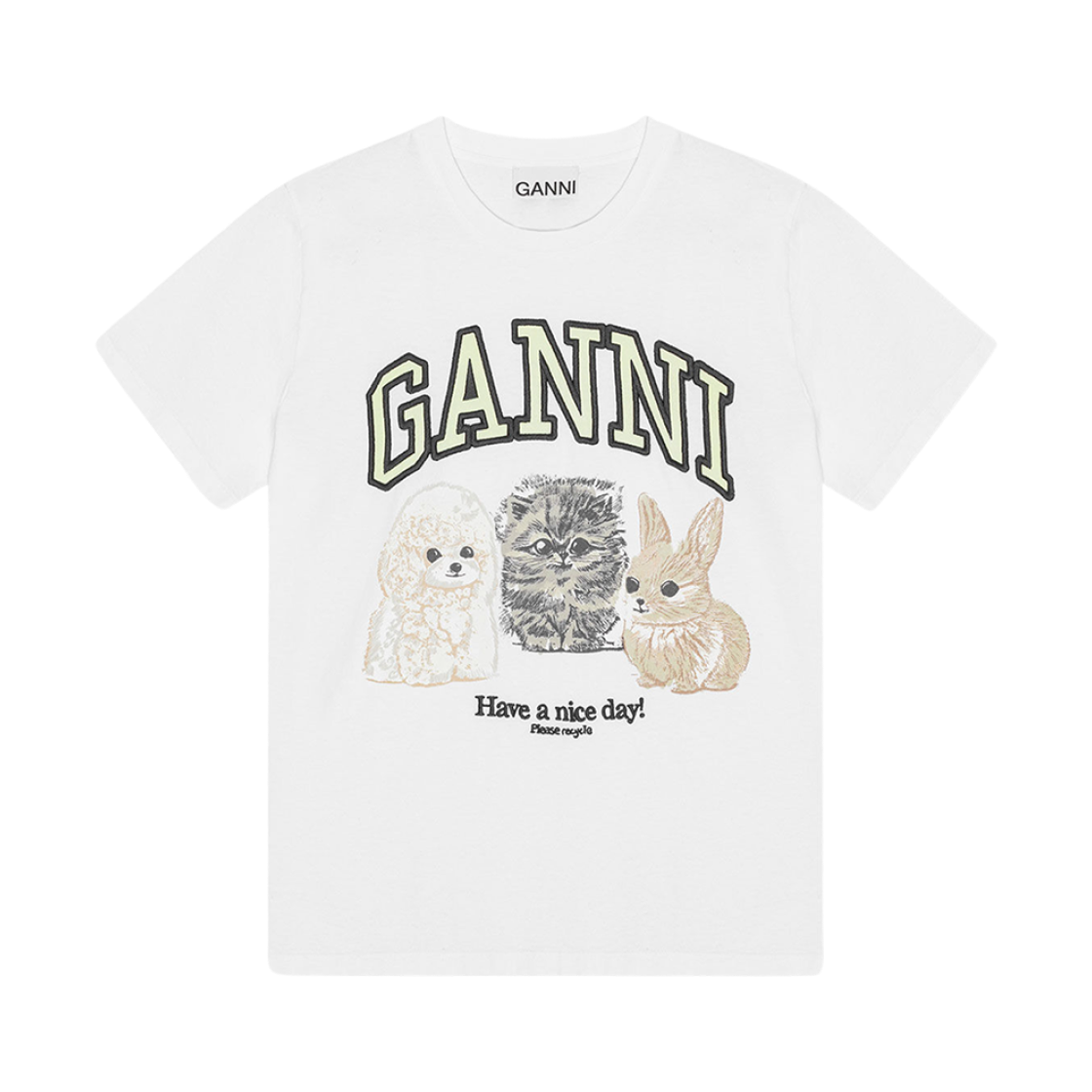 (W) 가니 애니멀 프린트 티셔츠 화이트((W) Ganni Animal Print T-Shirt White)