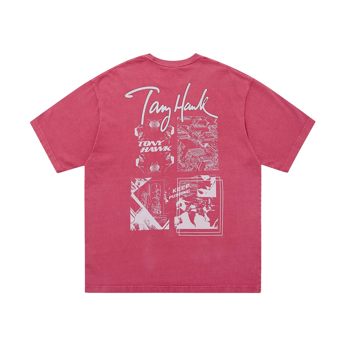 토니호크 피그먼트 다잉 카툰 그래픽 티셔츠 레드(TONYHAWK Pigment Dyeing Cartoon Graphic T-Shirt Red)