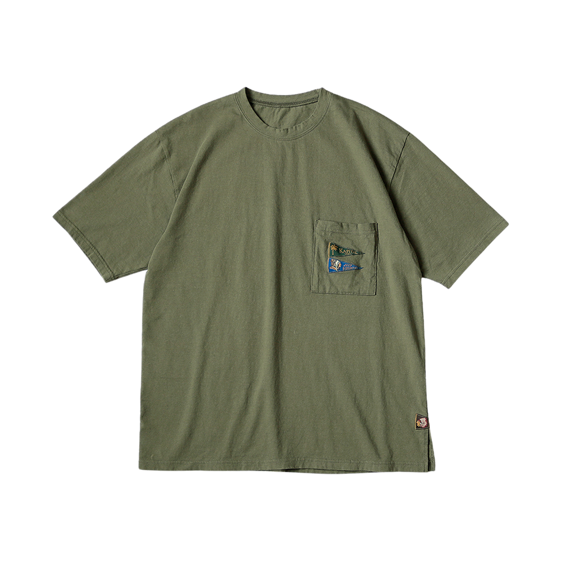 캐피탈 20 저지 패넌트 티셔츠 3 플래그 카키(Kapital 20 Jersey Pennant T-Shirt 3 Flags Khaki)