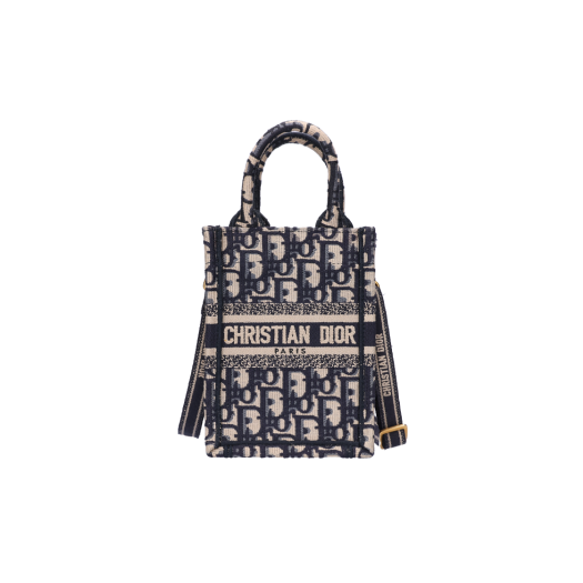 ITA3KK9EWF9K Dior Mini Book Tote Phone Bag Blue Dior Oblique Embroidery