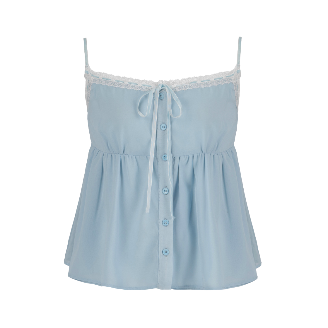러프넥 벨 쉬폰 레이스 탑 블루(Roughneck Bell Chiffon Lace Top Blue)